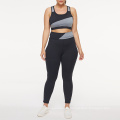 Drop Shipping Plus Size Sports Wear Racer Back High Waist Yoga Set Big Size Two Piece Black Activewear